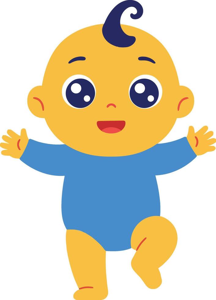 Cute happy baby boy in blue bodysuit with curly hair illustration cheerful expression vector