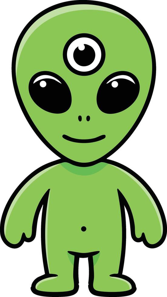 Green three eyed alien character illustration with friendly expression and simple design vector