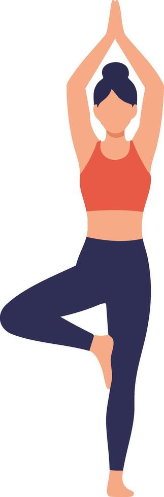 Woman practicing tree yoga pose in sportswear for mindfulness and fitness illustration vector