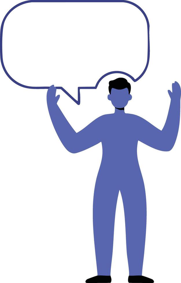 Blue silhouette of standing person holding speech bubble illustration for communication and dialogue concepts vector