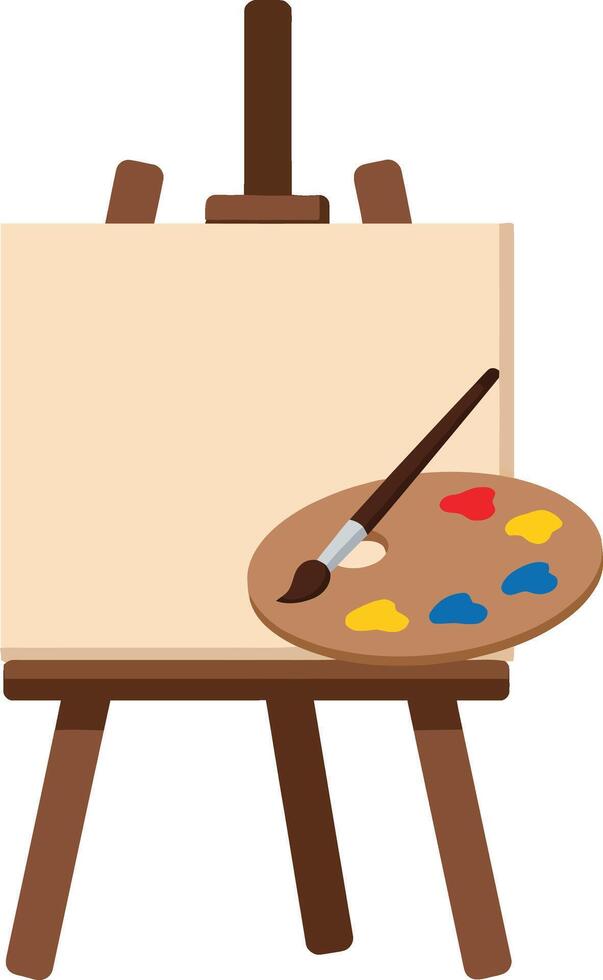 Artist easel with blank canvas and paint palette illustration for creative painting activity design vector