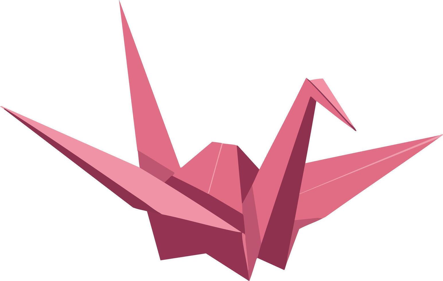 Pink origami crane paper art illustration with geometric style and folded wings natural flow design vector