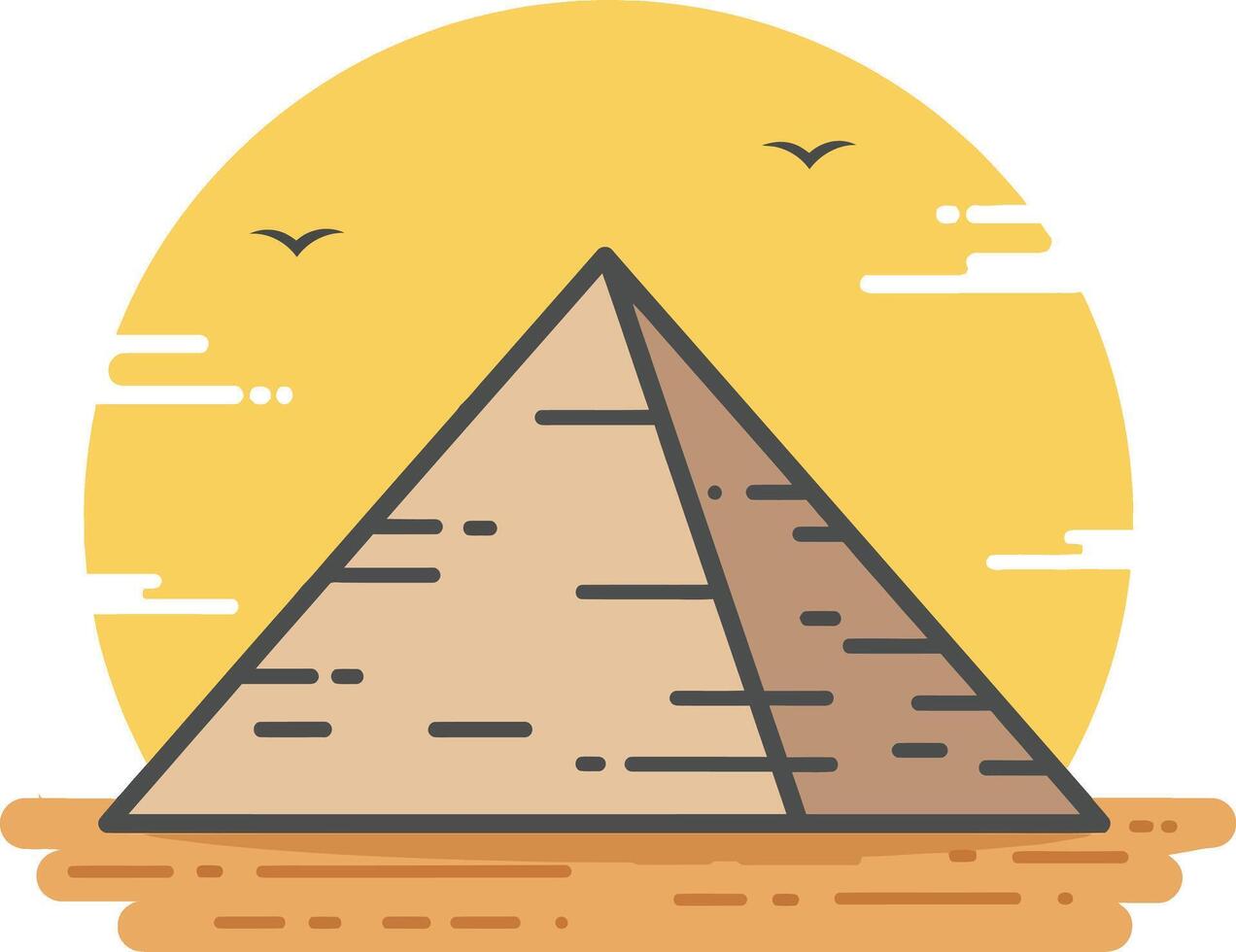 Pyramid with yellow sun background desert landscape illustration in minimal flat style vector
