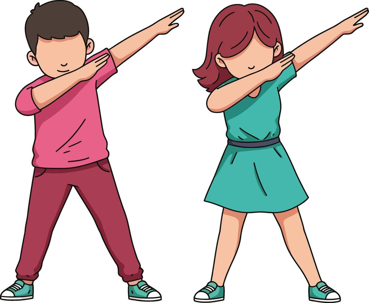 Children performing popular dab dance pose in colorful casual clothes illustration vector