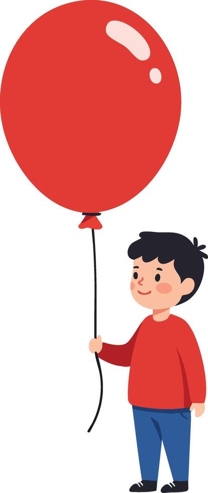 Boy holding red balloon in casual clothes standing isolated on white background illustration vector