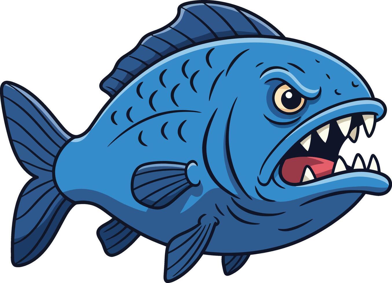 Aggressive blue piranha fish with sharp teeth underwater animal illustration vector
