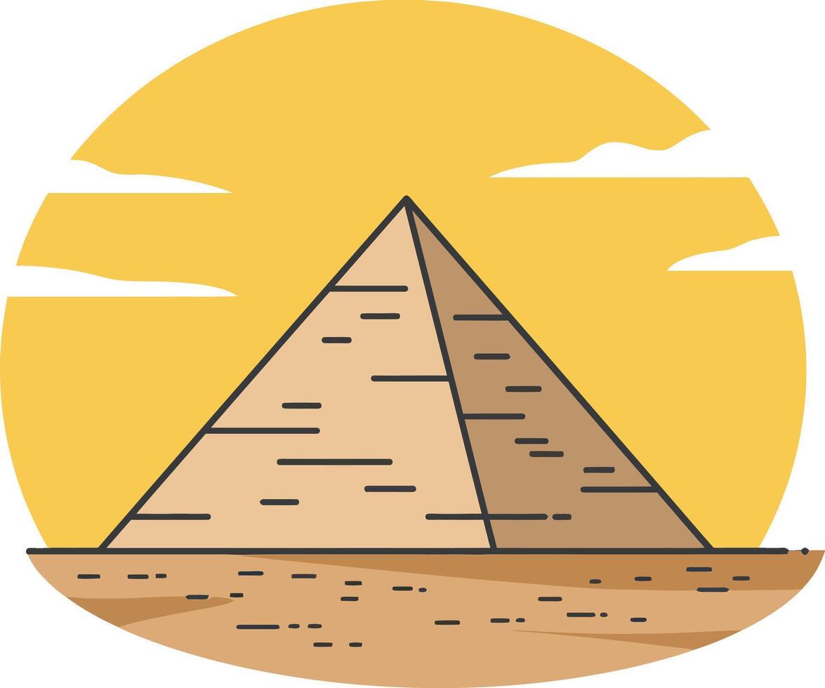Pyramid with yellow sun background illustration of ancient Egyptian architecture symbolizing history and culture vector
