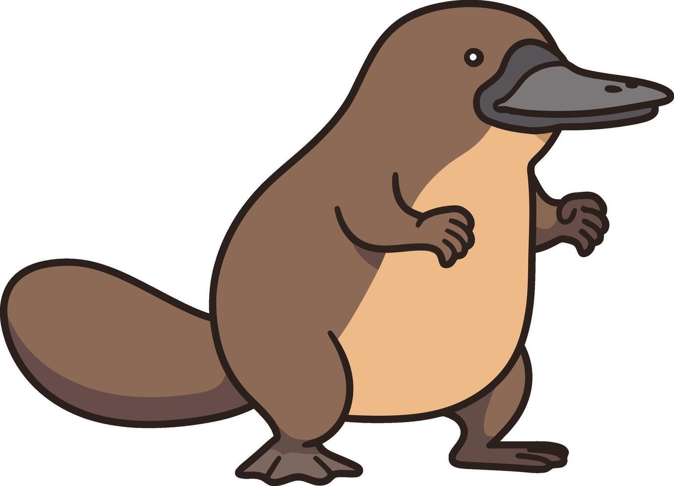 Platypus standing side view cartoon style animal illustration with brown and beige colors natural design vector