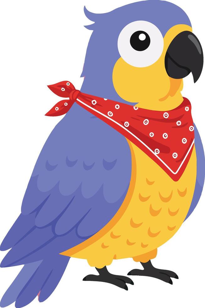 Colorful blue and yellow parrot wearing red bandana cute cartoon bird illustration vector