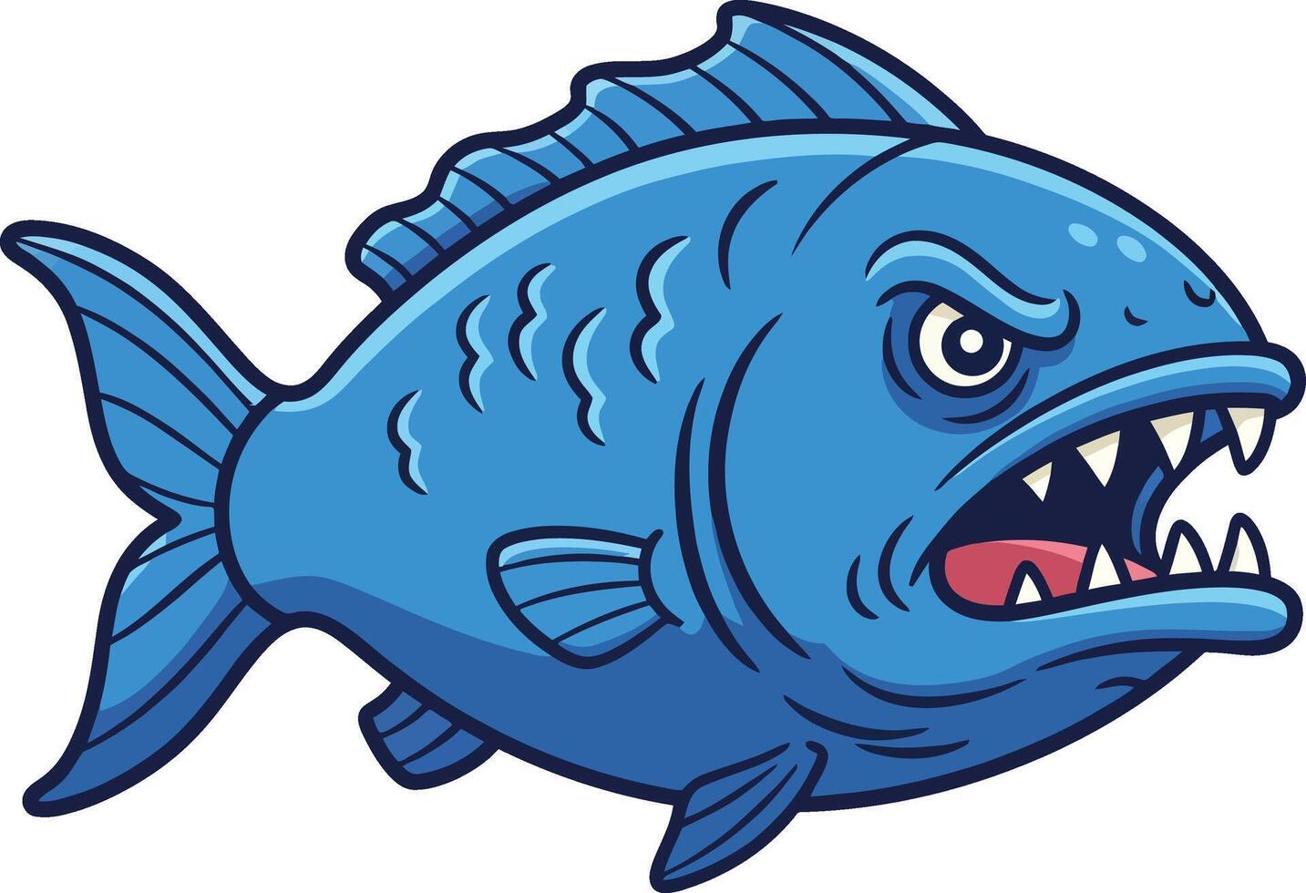 Fierce blue piranha fish with sharp teeth illustration in aggressive pose for wildlife design vector