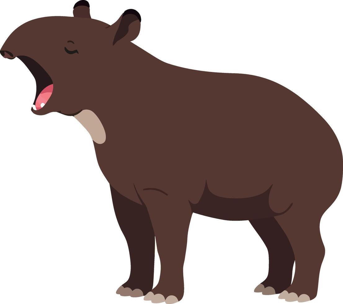 Tapir standing and yawning animal wildlife in natural brown color illustration vector