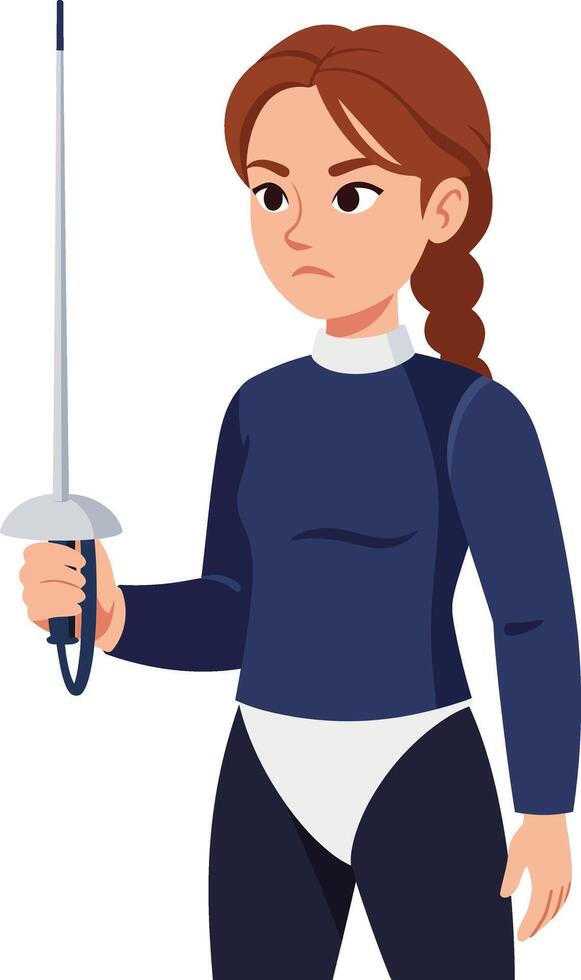 Female fencer holding foil sword in protective fencing uniform illustration artwork vector