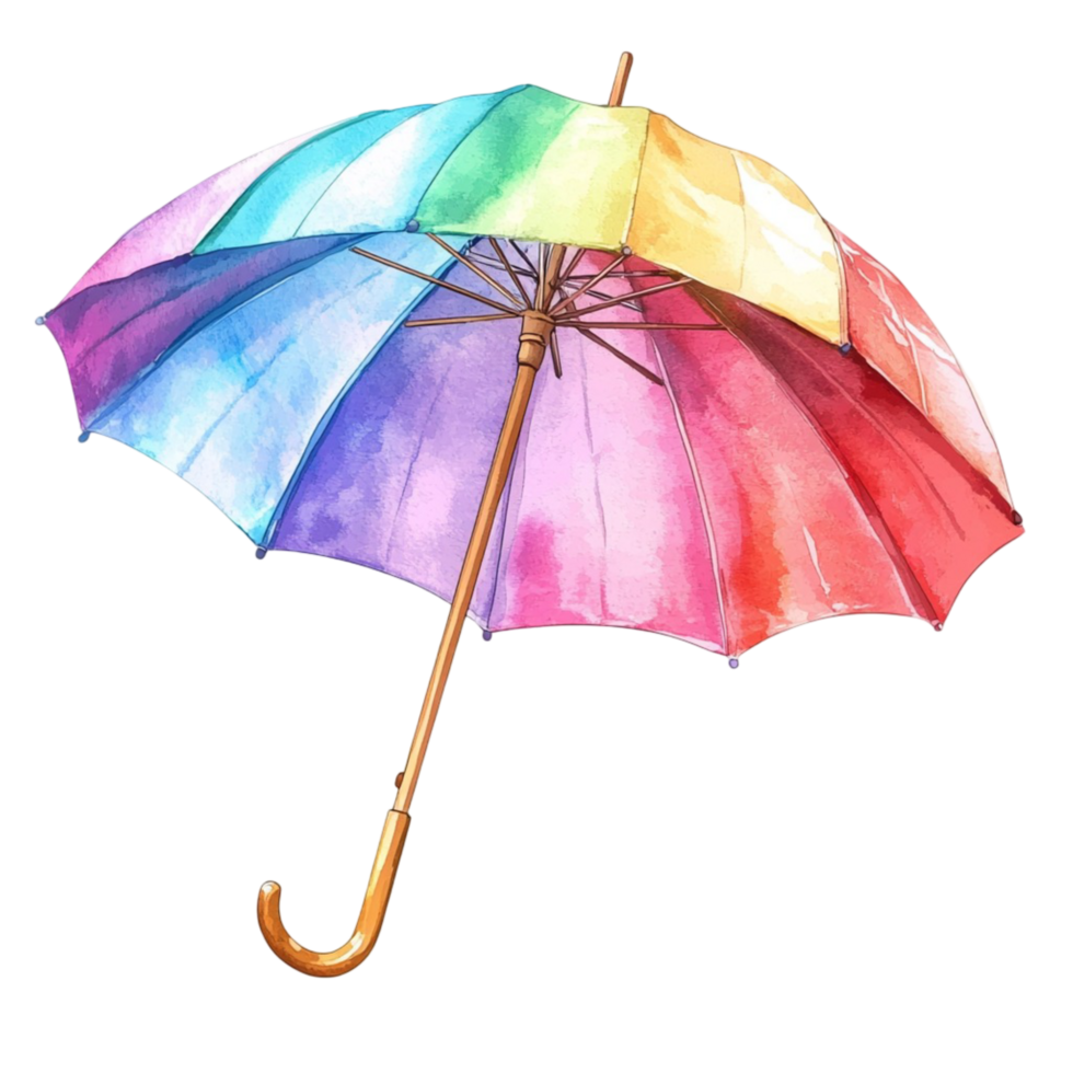 Open Rainbow Striped Umbrella Multicolored Weather Protection png