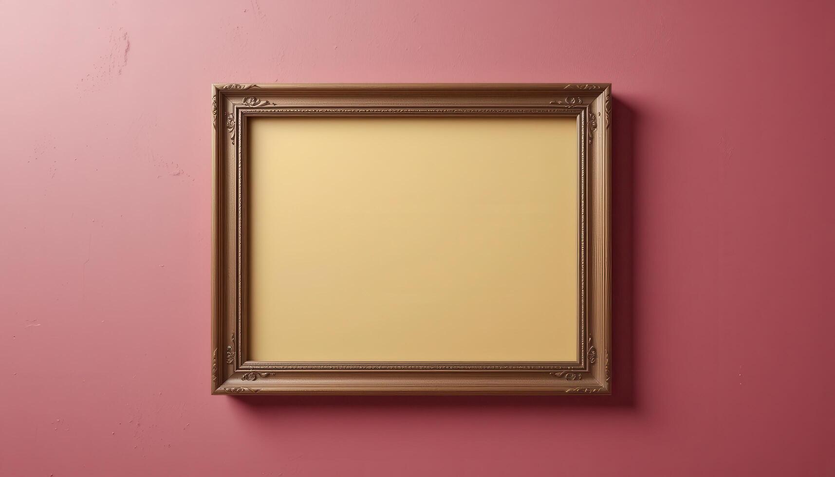 Empty picture frame against a muted pink wall. photo
