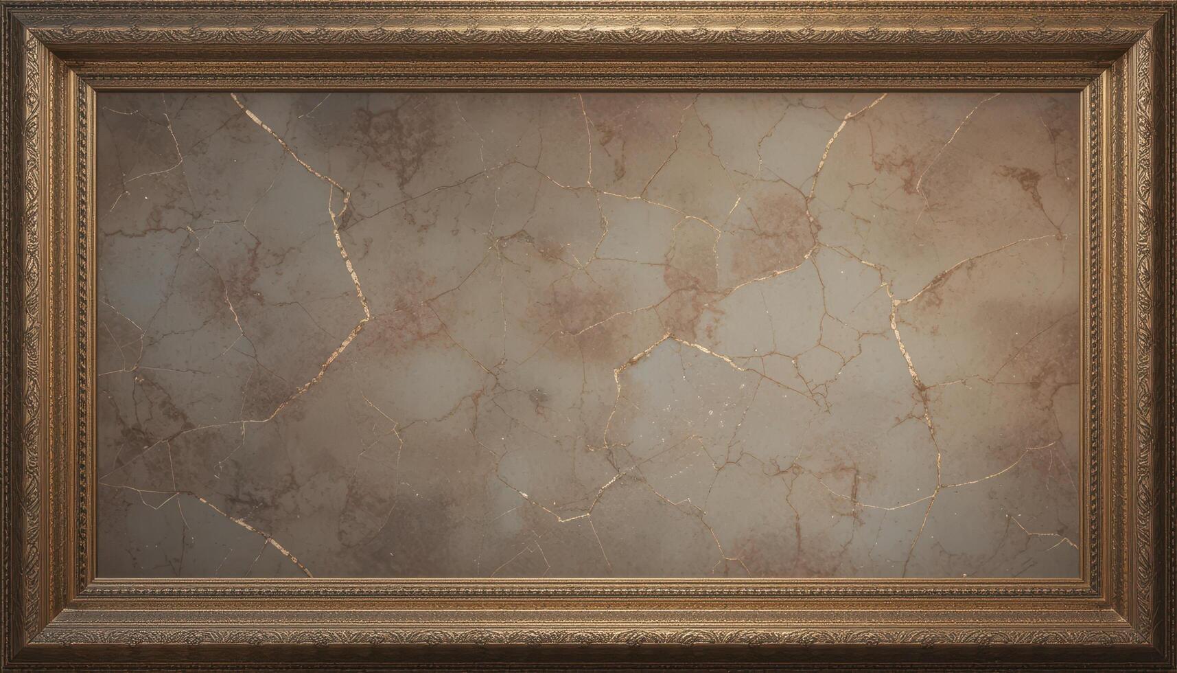 Antique frame showcasing a textured, cracked wall surface. photo