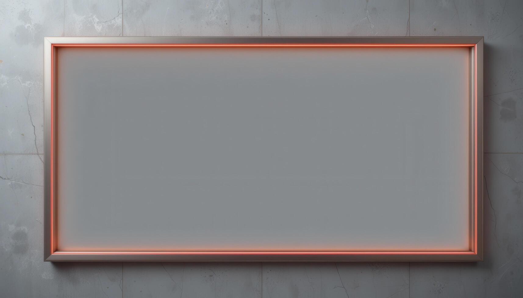 Empty rectangular frame with a light peach border against a gray wall. photo