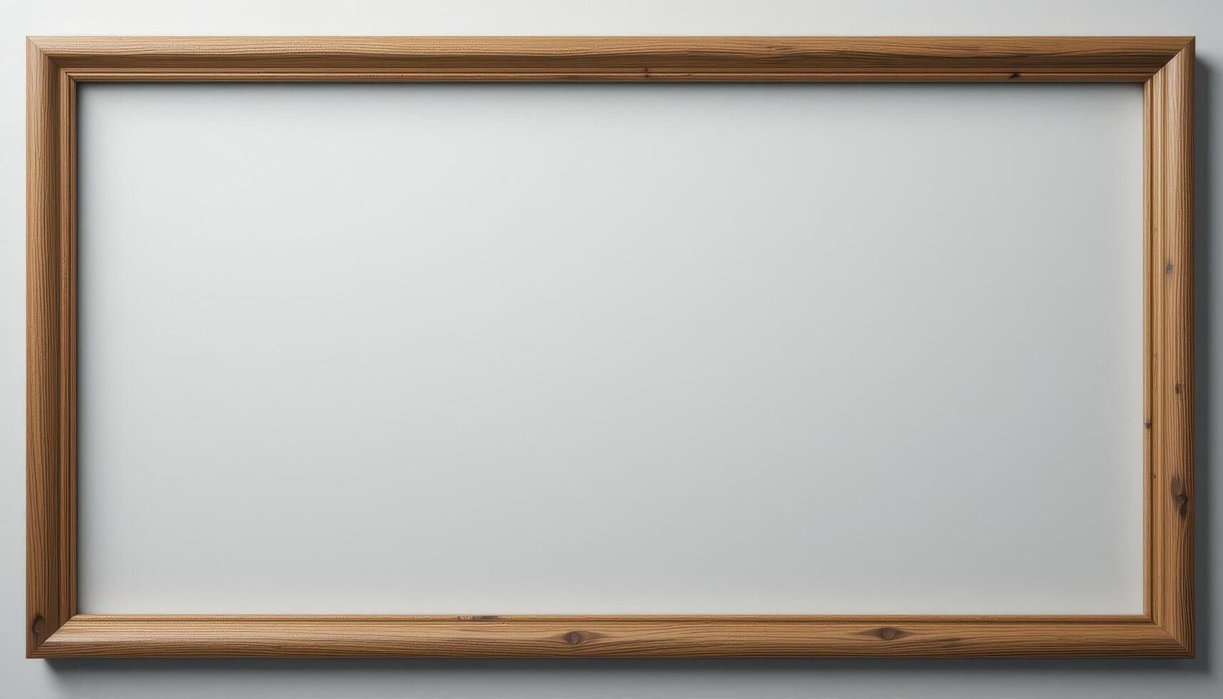 Empty light brown wooden picture frame on a white background. photo