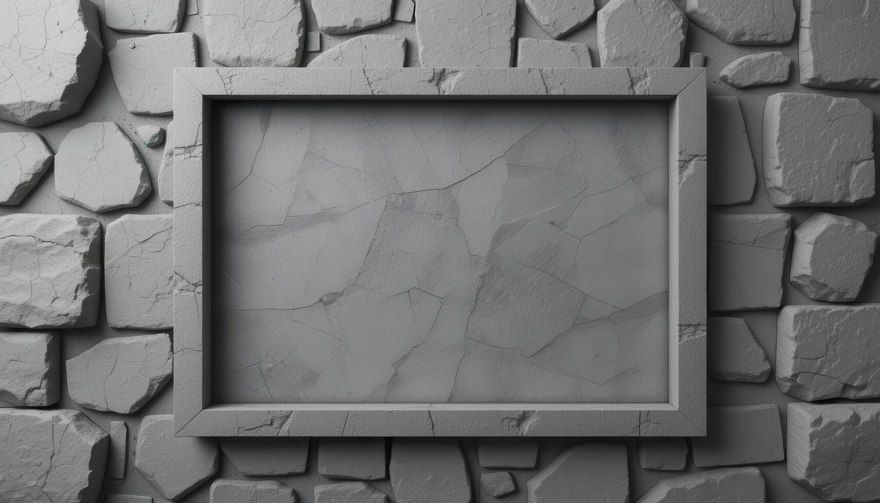 Grey Frame Against Cracked Stone Wall Background photo