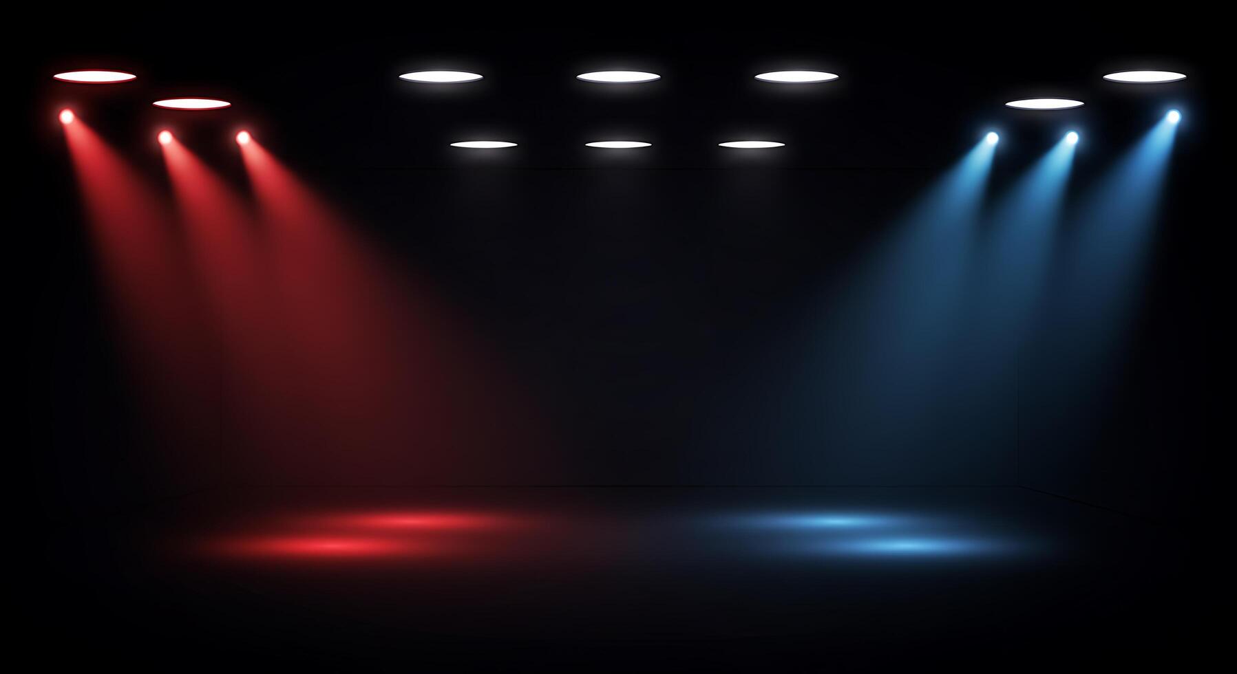 Stage with red and blue lights on a black background photo