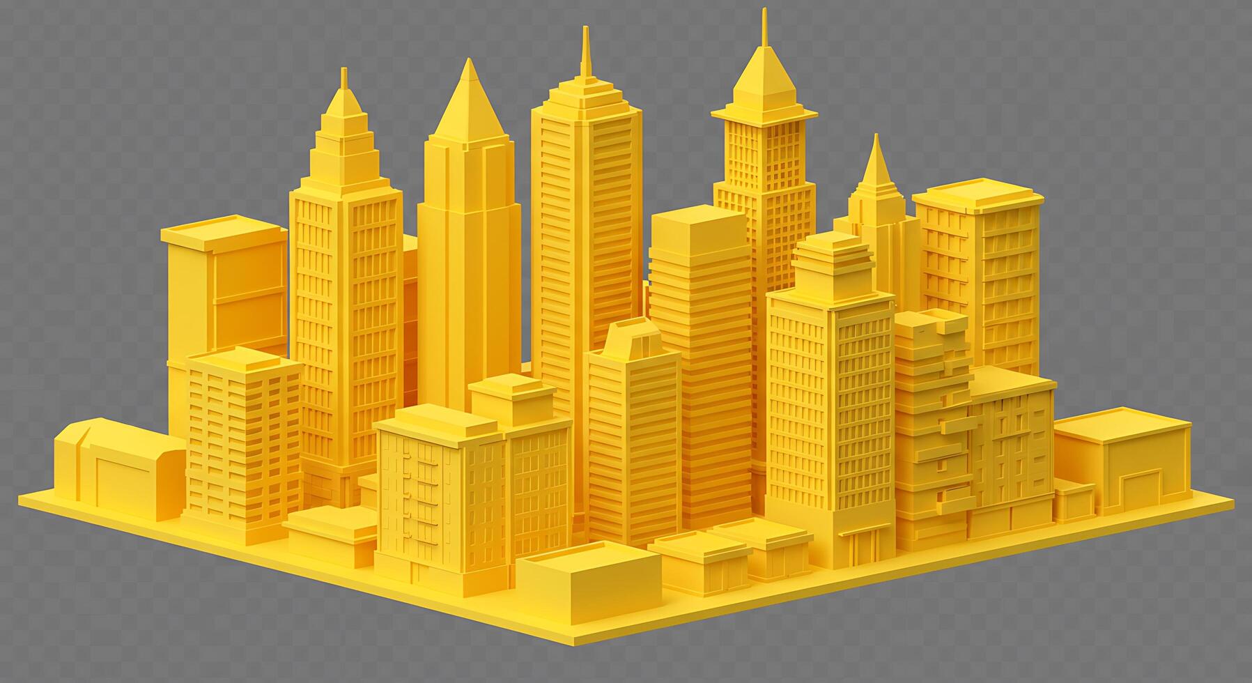 3d cityscape with yellow buildings photo