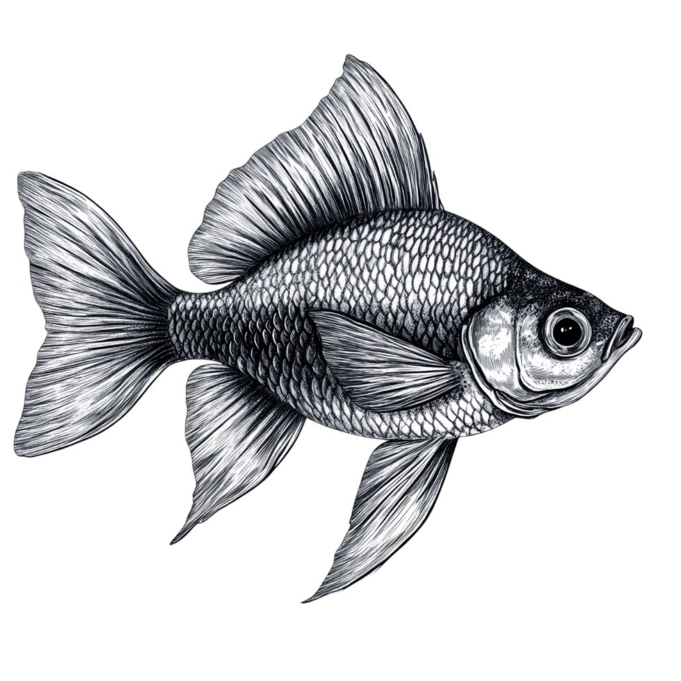 Detailed Pencil Sketch of a Fish Displaying Natural Form and Movement png
