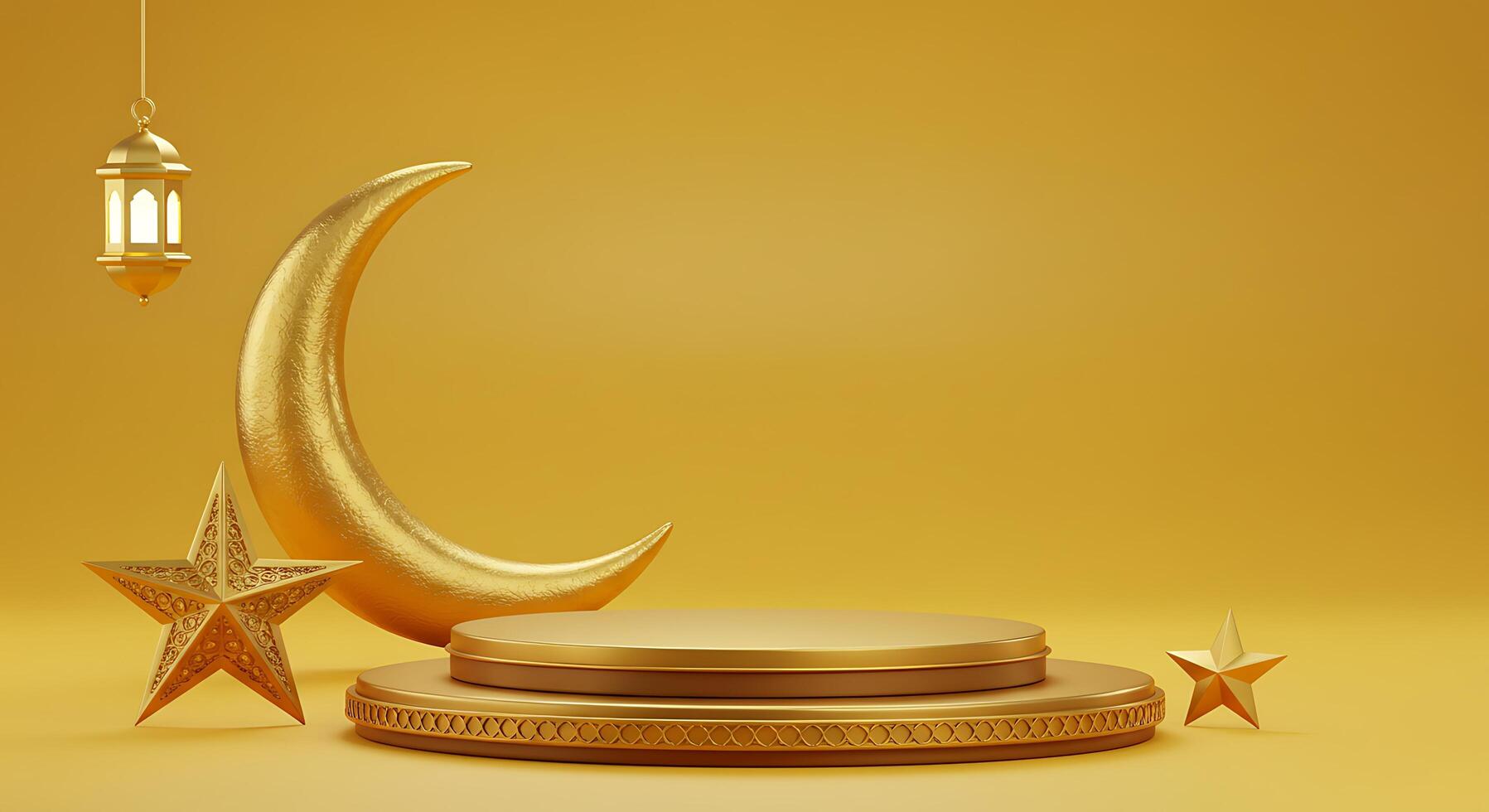 Golden crescent and star on a yellow background photo