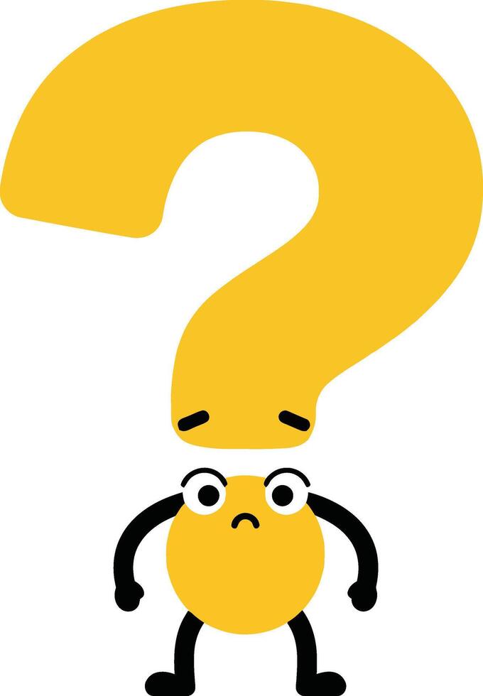 Question mark character with sad face and worried expression in yellow illustration for communication and doubt concepts vector