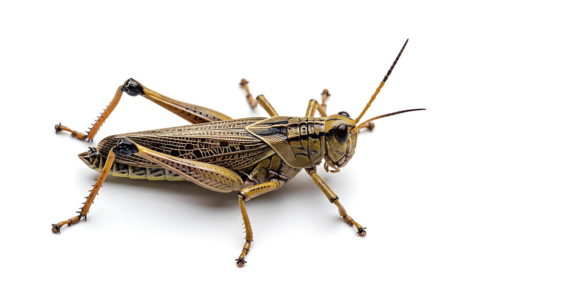 A grasshopper is standing on its legs photo