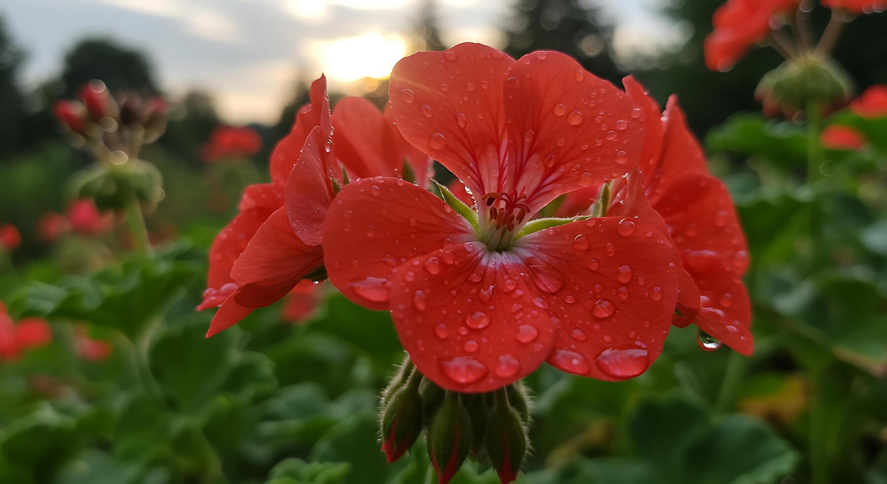 Red geranium with water droplets on it photo