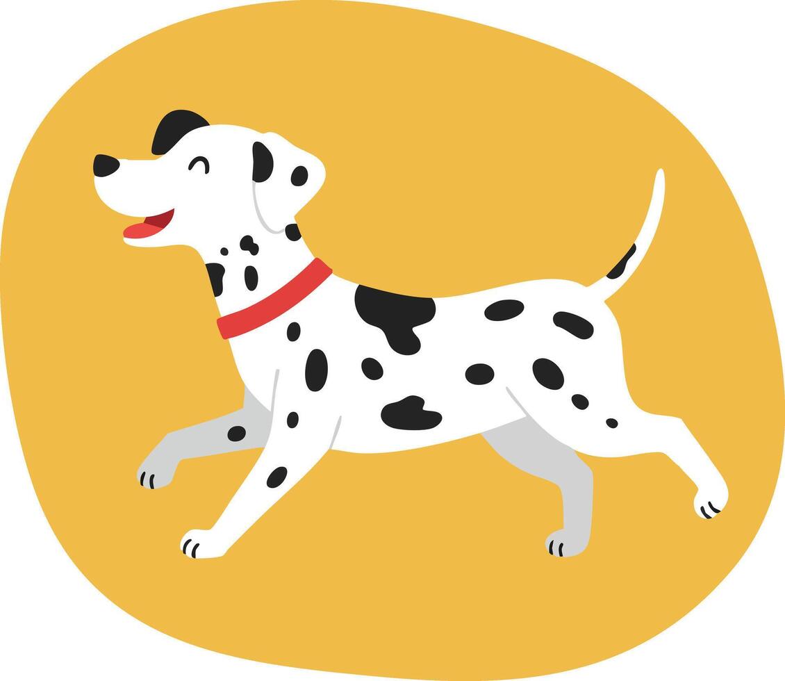 Dalmatian dog running happily with red collar on yellow background illustration design vector