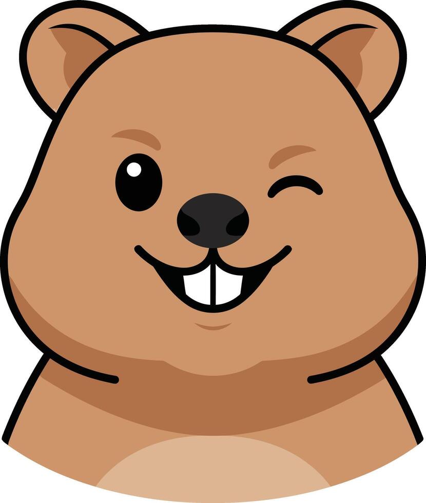 Winking brown beaver head cartoon with cute expression and smiling face illustration vector