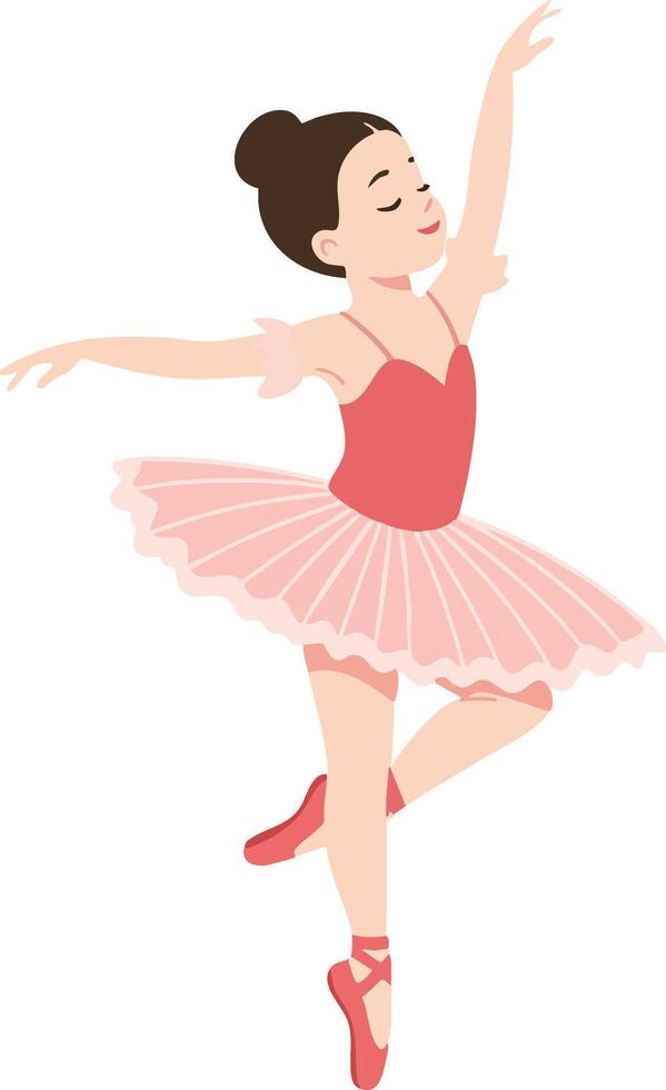 Ballet dancer girl in pink tutu and red pointe shoes performing graceful dance pose illustration vector