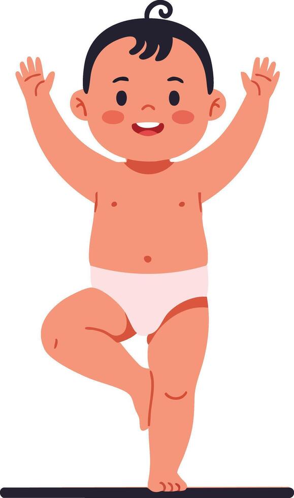 Baby boy standing on one leg in diaper happy and playful illustration vector