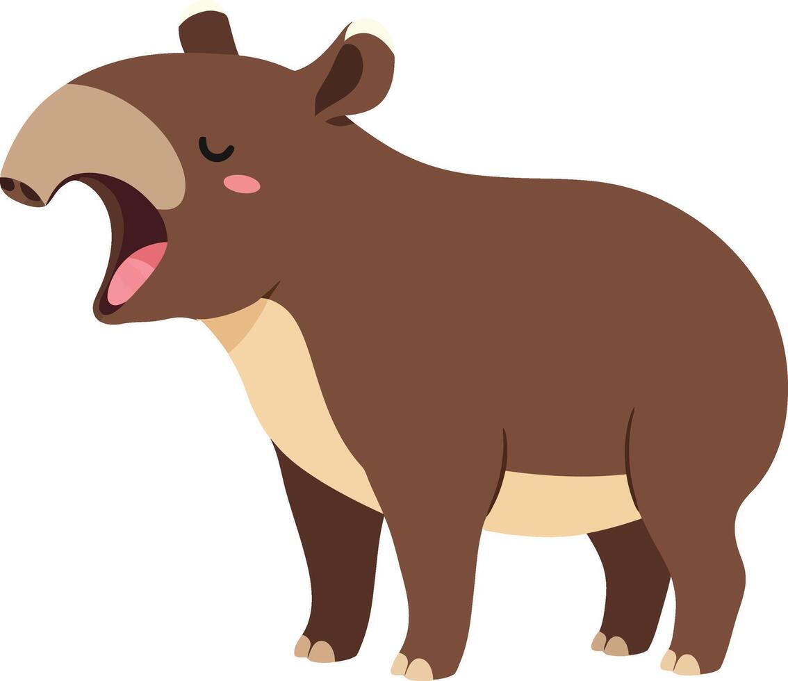 Tapir Illustration with Brown and Beige Colors Yawning Animal Design for Wildlife Themes vector