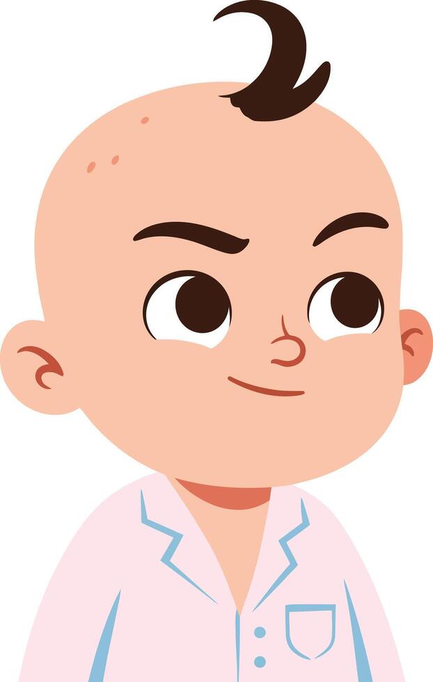 Baby boy with brown hair and expressive eyes wearing a light pink pajama top illustration vector