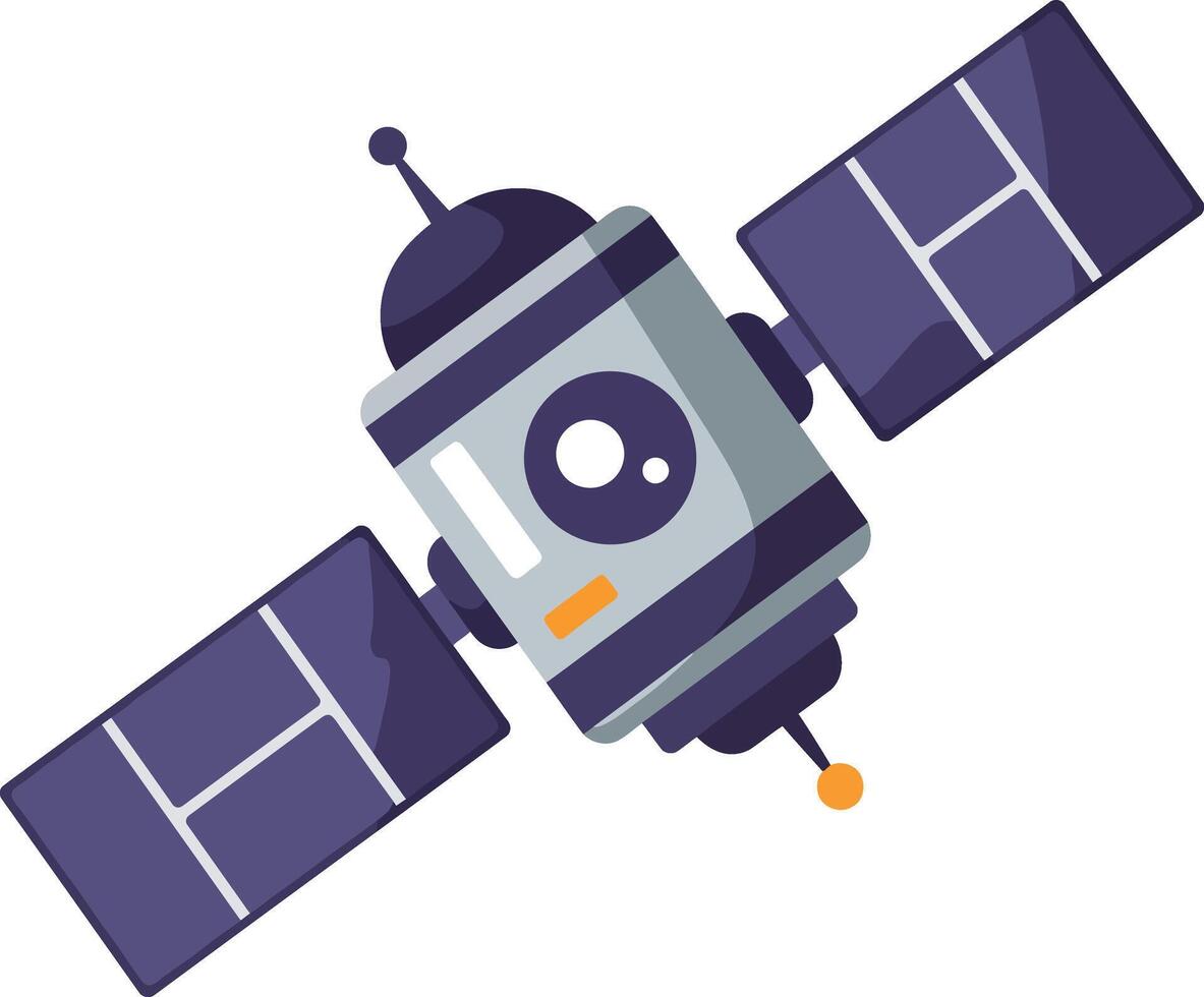 Satellite with solar panels in space technology and communication illustration design vector