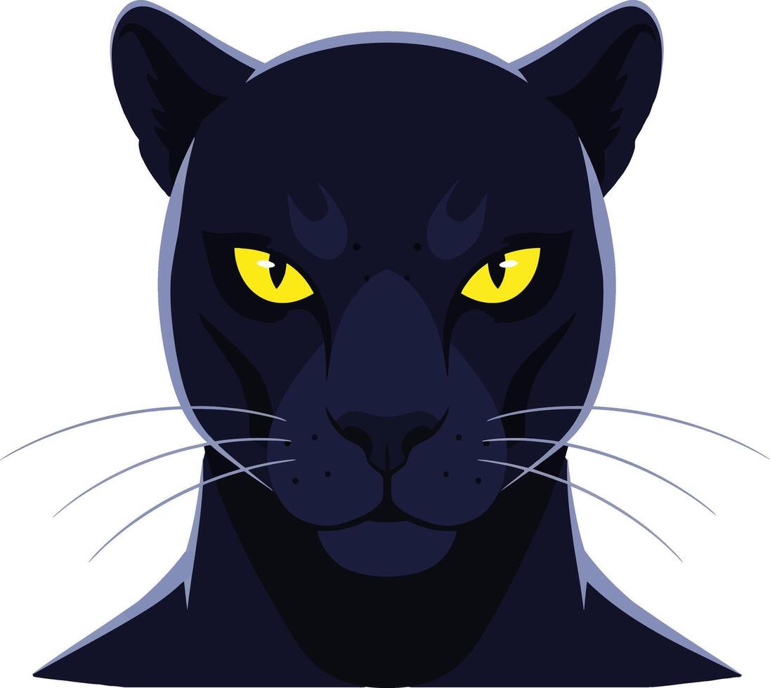 Black panther head with yellow eyes illustration with dark blue shades and white whiskers vector