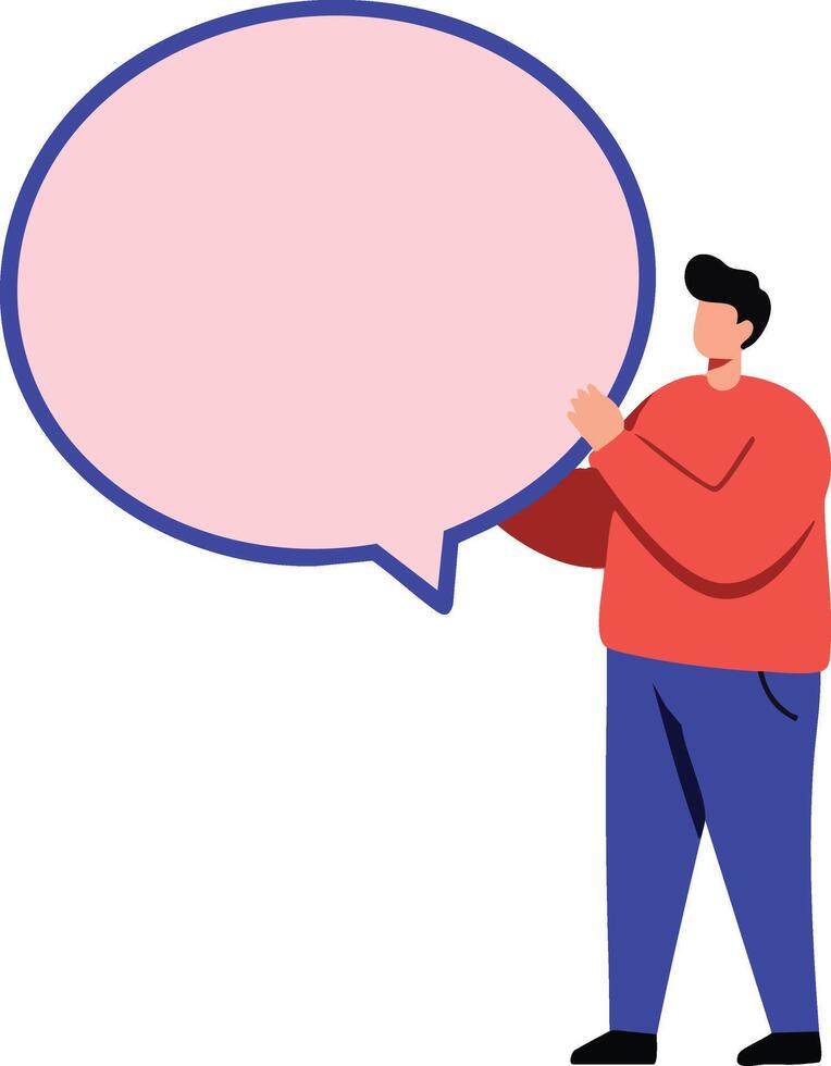 Man holding large pink speech bubble for communication or conversation concept illustration vector