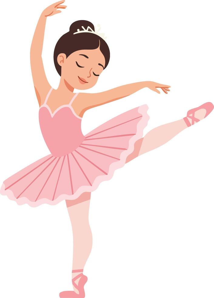 Ballerina dancing in pink tutu and ballet shoes performing graceful pose illustration vector