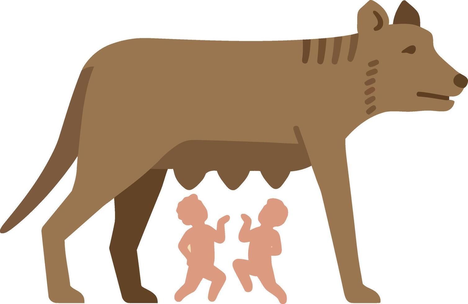 Romulus and Remus myth illustration with she-wolf nursing twins in ancient Roman legend art vector