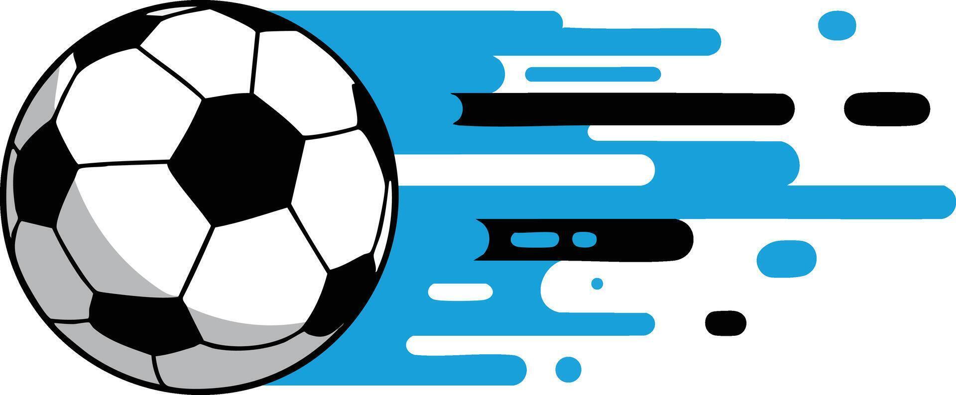 Soccer ball with dynamic motion streaks in black and blue illustration for sports design vector