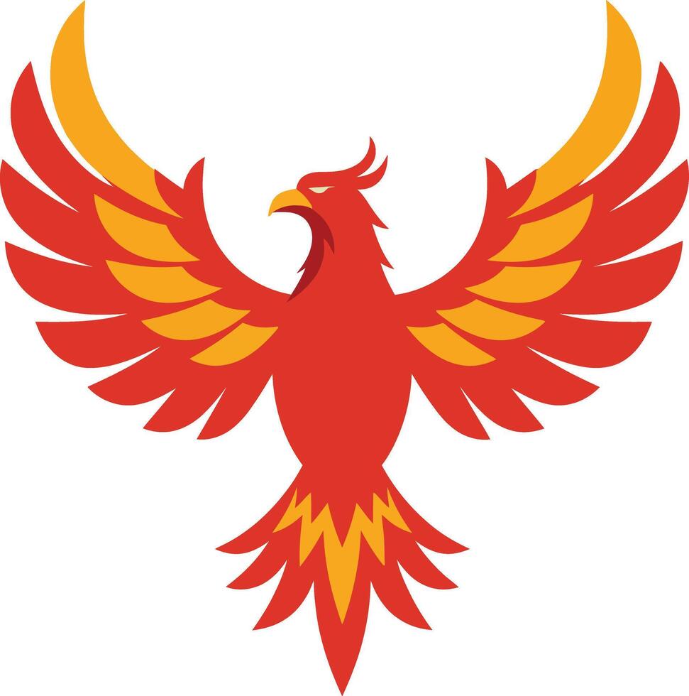 Phoenix bird rising with spread wings in red and orange colors illustration design vector