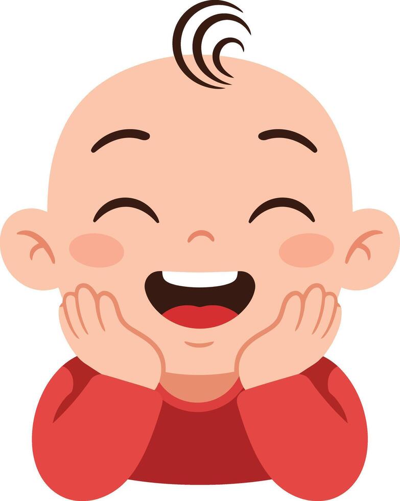 Happy smiling baby with red shirt resting chin on hands cheerful infant expression illustration vector