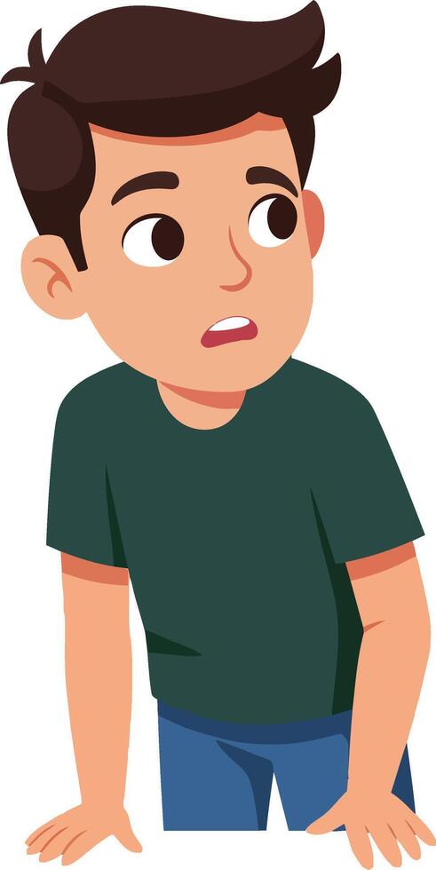 Worried young boy looking back with concern wearing green shirt and blue jeans illustration vector