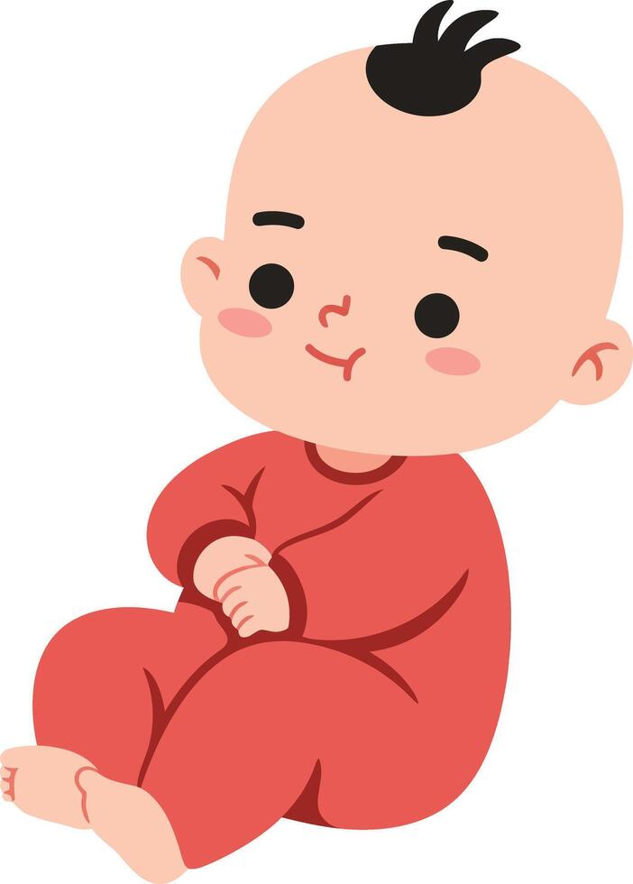 Cute baby sitting with folded hands wearing red clothes illustration for children and family design vector