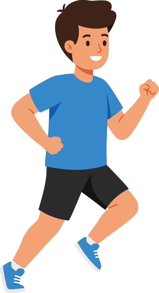 Boy running in blue t-shirt and black shorts active healthy lifestyle illustration vector