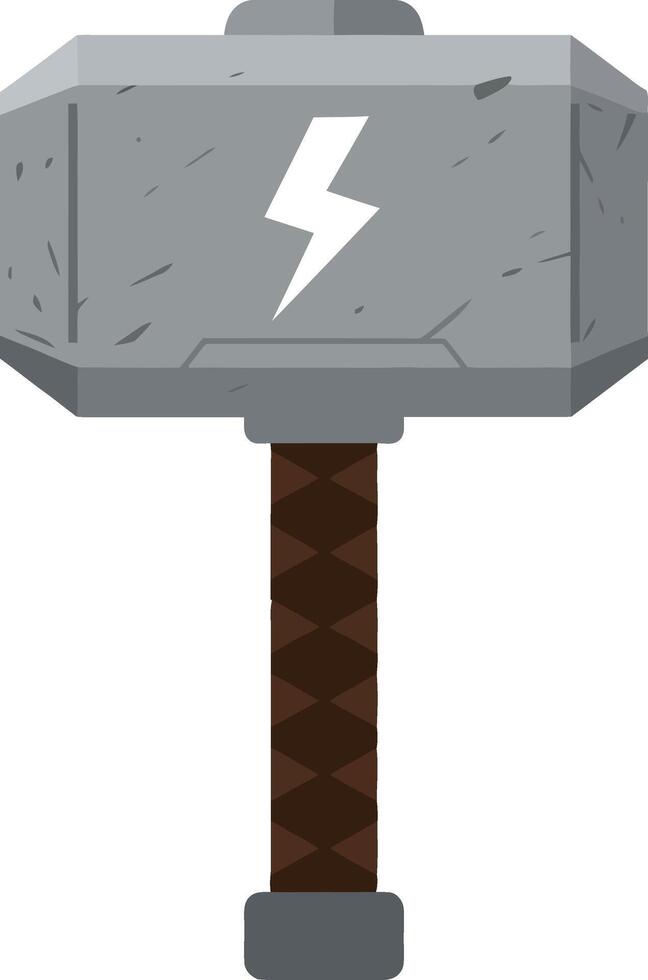 Hammer with lightning bolt symbol on stone head and brown handle illustration vector