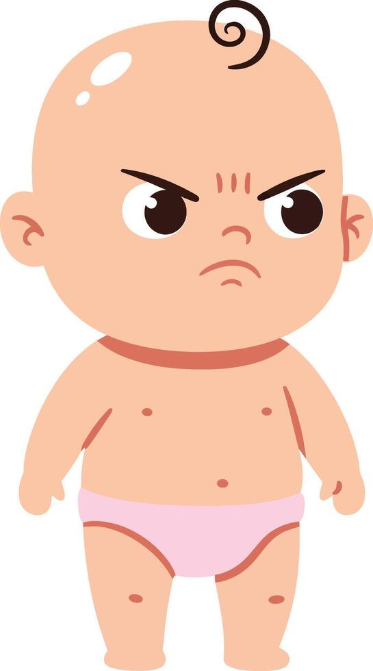 Angry baby boy standing with pink diaper expression illustration graphic design vector