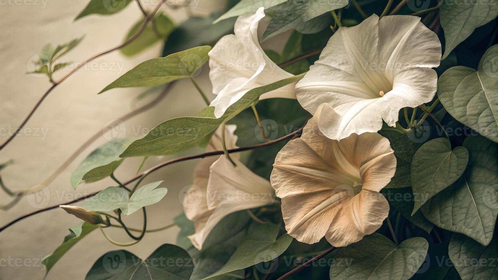 Serene Beige and White Flowers in Tranquil Garden photo