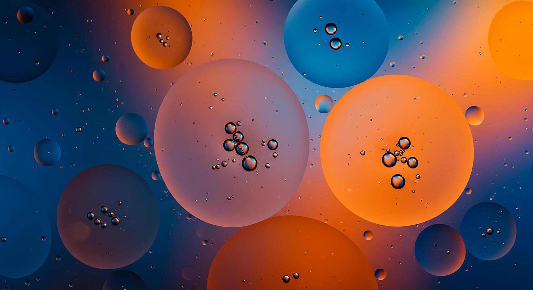 A blue and orange background with oil droplets photo